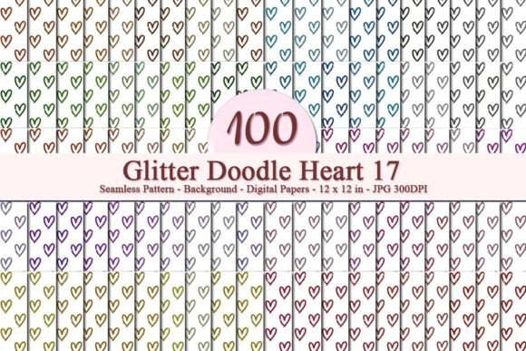 Glitter Doodle Heart 17 Seamless Pattern
