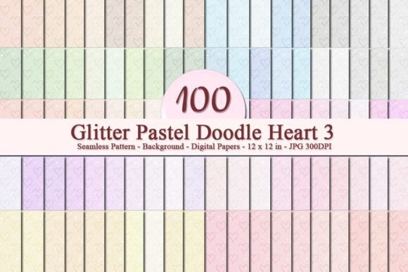 Glitter Pastel Doodle Heart 3 Pattern