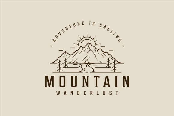 Mountain and Pines Logo Line Art Simple