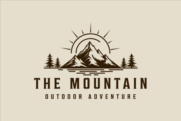 Mountain and Pines Logo Vector Vintage for Adventure and Tourism