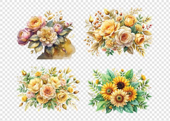 Watercolor Wedding Flowers PNG Bundle